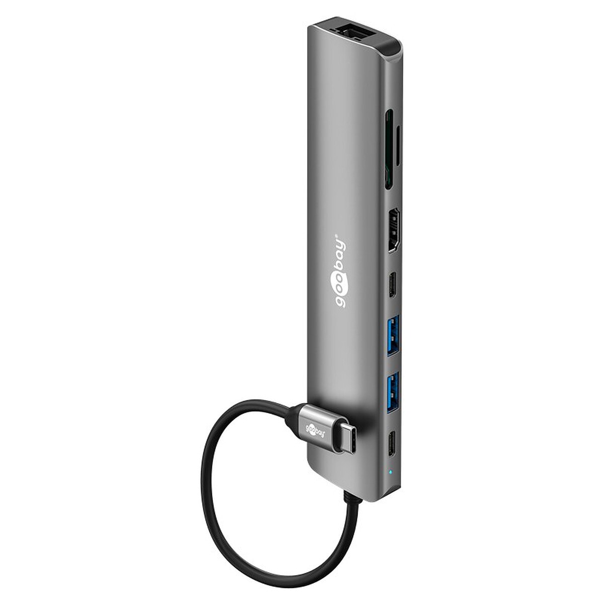 Goobay Hub Slim USB-C vers 1x HDMI 2.0, 2x USB-C 3.0, 2x USB-A 3.0, 1x RJ45, 1x SD et 1 microSD - PD 100W - Image 1