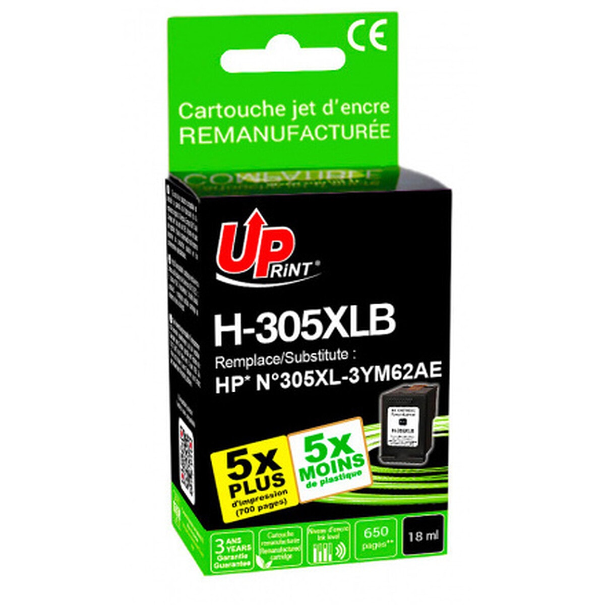 UPrint Cartouche compatible HP 305XL - Noir - Image 1