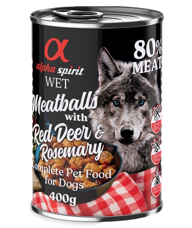Alpha Spirit Albóndigas para perros 6 x 400 g - Ciervo rojo y romero - Image 1