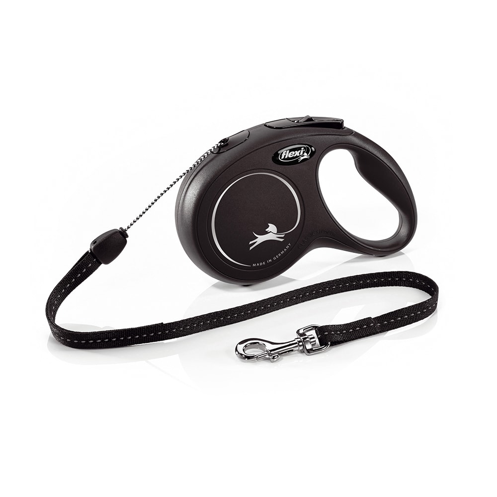 Correa extensible flexi New Classic con cordón de 8 m - flexi New Classic Correa de cuerda S negra, 8 m - Image 1