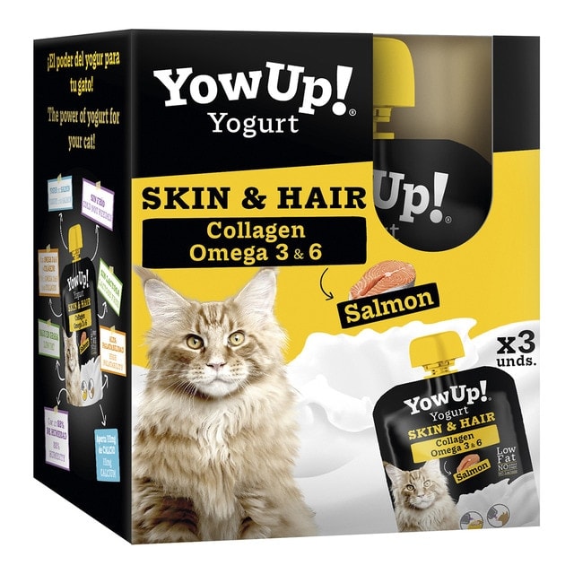 Yow Up - Yogur sin lactosa para gatos adultos Yow Up pelo y piel salmón 3 x 85 g. - Image 1