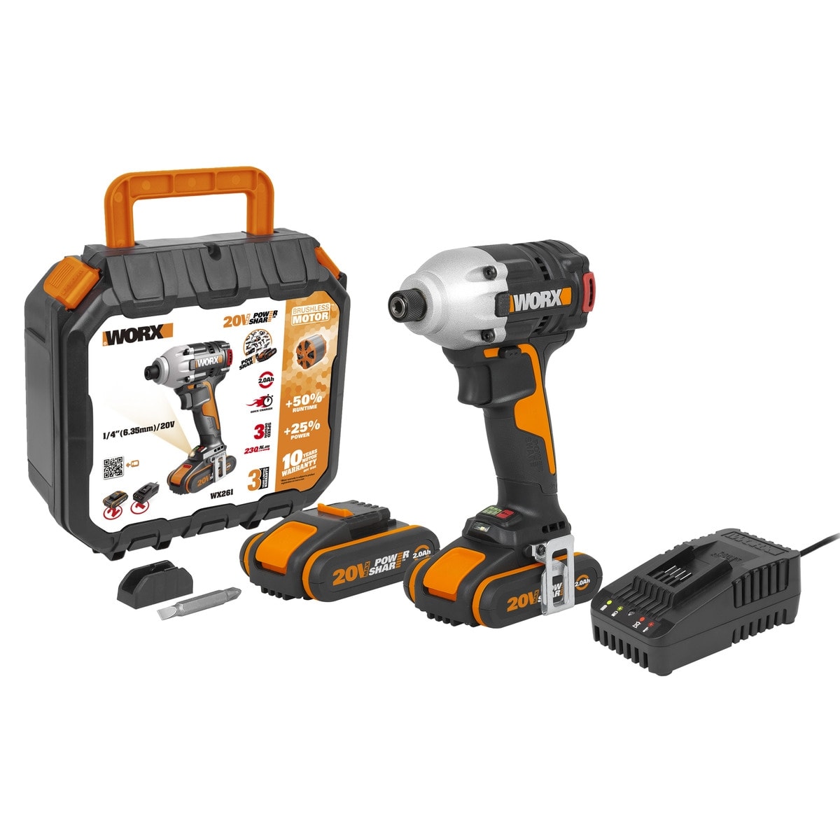 Worx - Atornillador de Impacto Eléctrico Motor Brushless a Bateria 20 V WX261 2 baterías. - Image 1