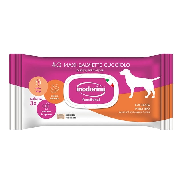 Inodorina - Toallitas Inodorina para perros y gatos cachorros con eufrasia y miel 40 uds. - Image 1