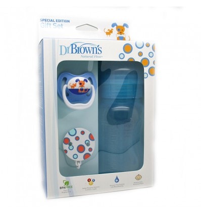 Dr Browns Biberon Boca Ancha 240 ml Azul Pack Chupete Pinza - Image 1