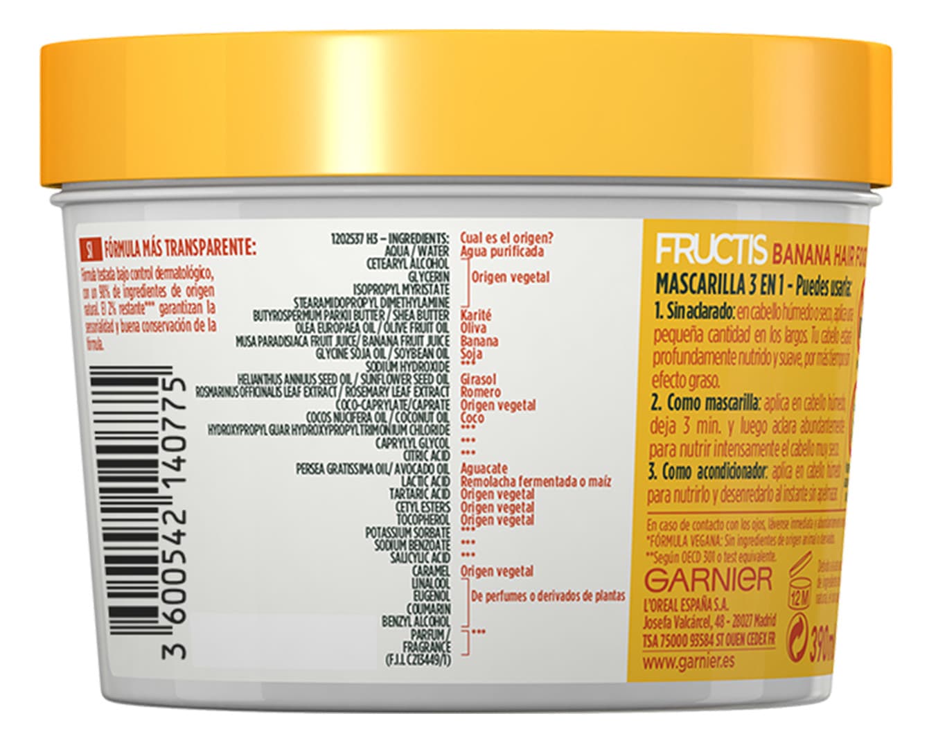 Garnier
Fructis Hair Food Mascarilla Cabello 3 en 1 Banana