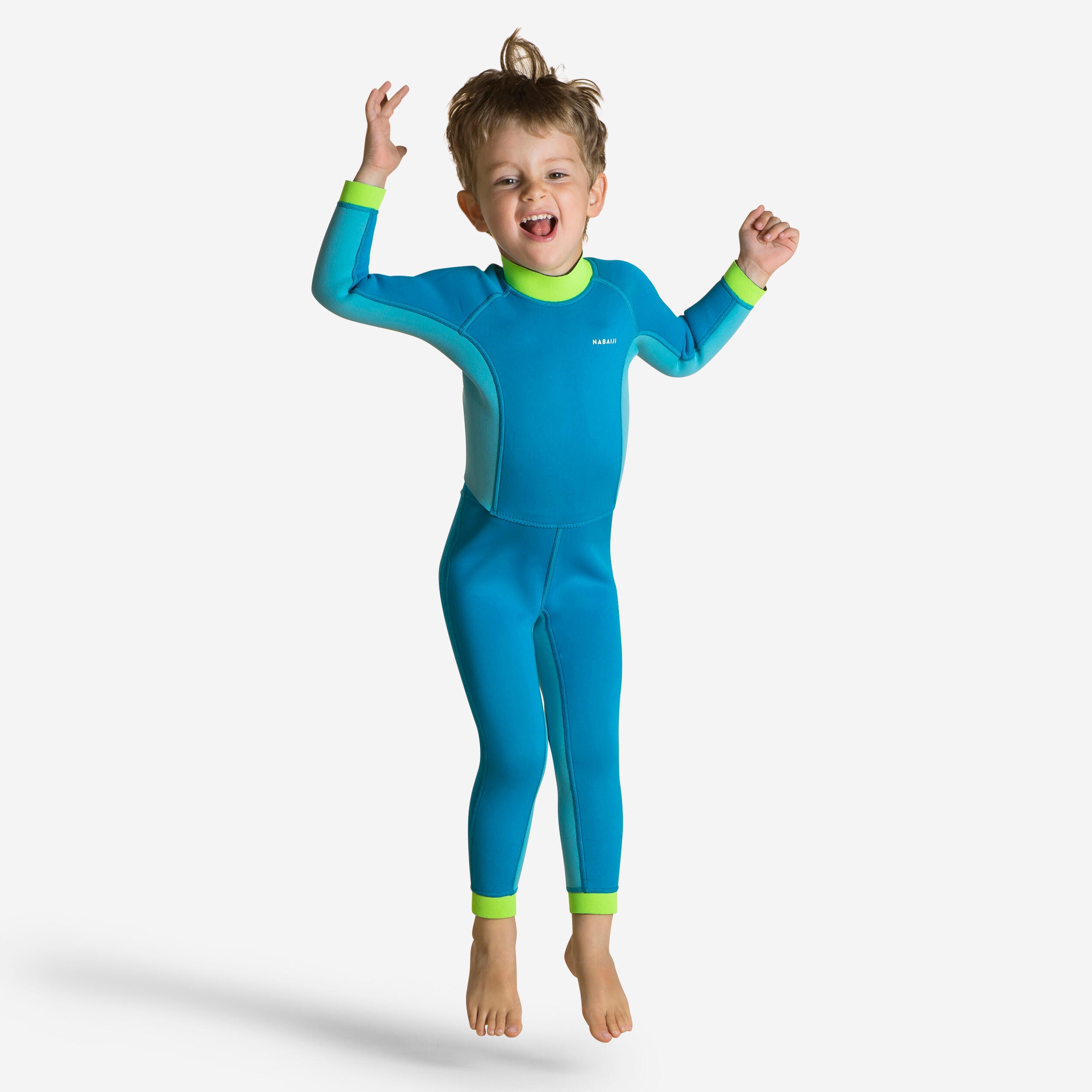 Combinaison de natation en néoprène enfant, ti warm bleu vert - Image 1