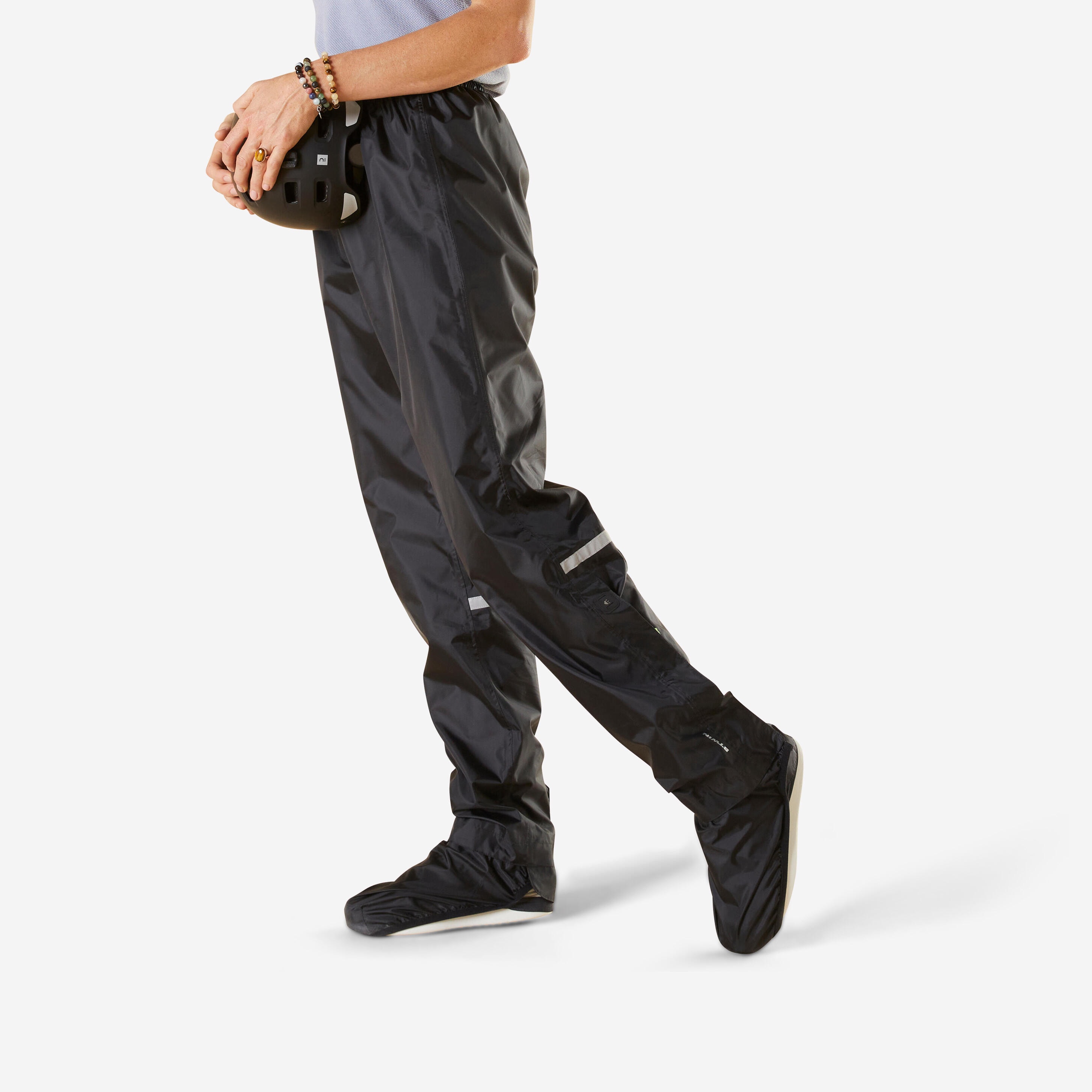 Surpantalon pluie vélo ville avec couvre-chaussures intégrés 100, noir - Image 1