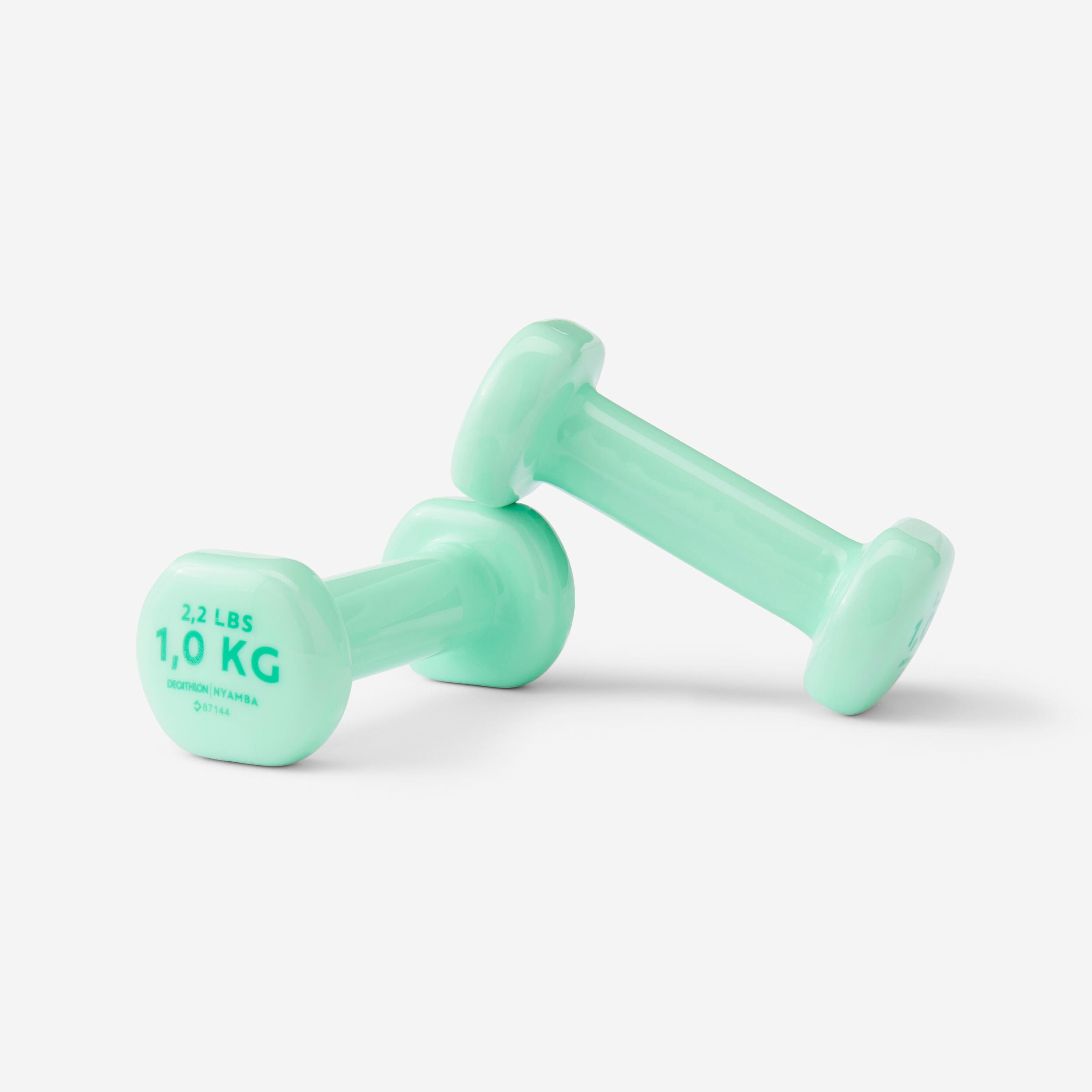 Paire d'haltères fitness 2*1 kg, fonte à 80% recyclée, vert clair - Image 1