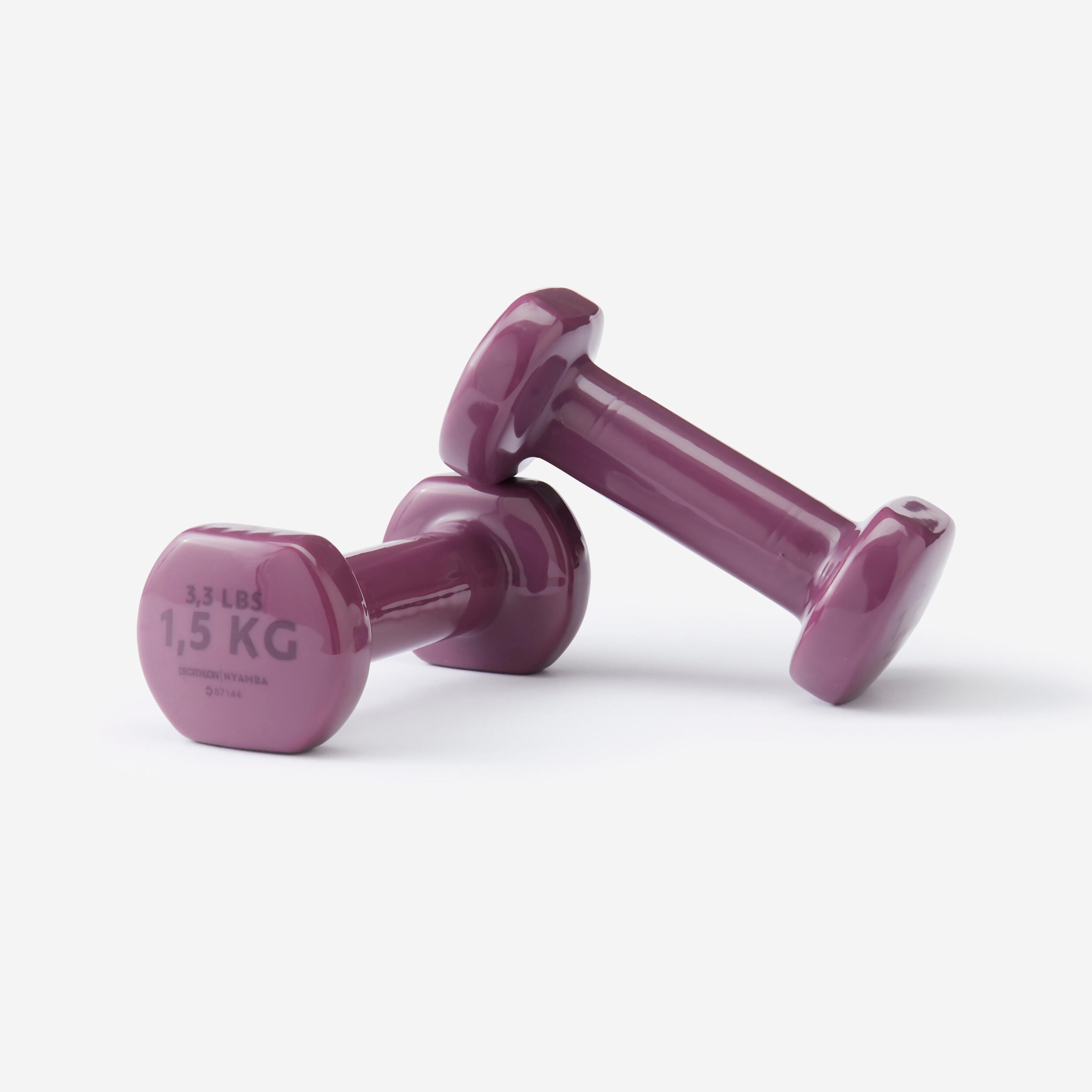 Paire d'haltères fitness 2*1,5 kg, fonte à 80% recyclée, violet prune - Image 1