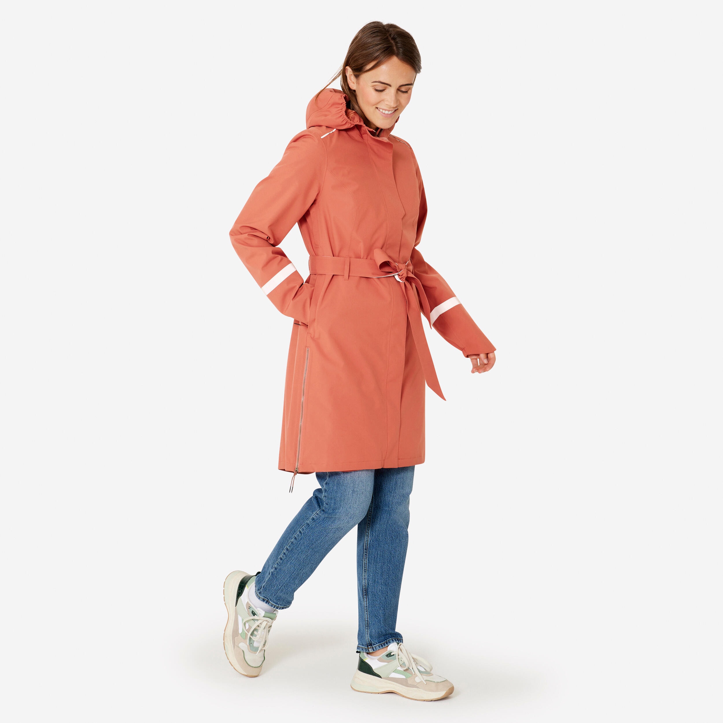 Trench femme imperméable avec capuche - vélo ville - terra cotta - Image 1