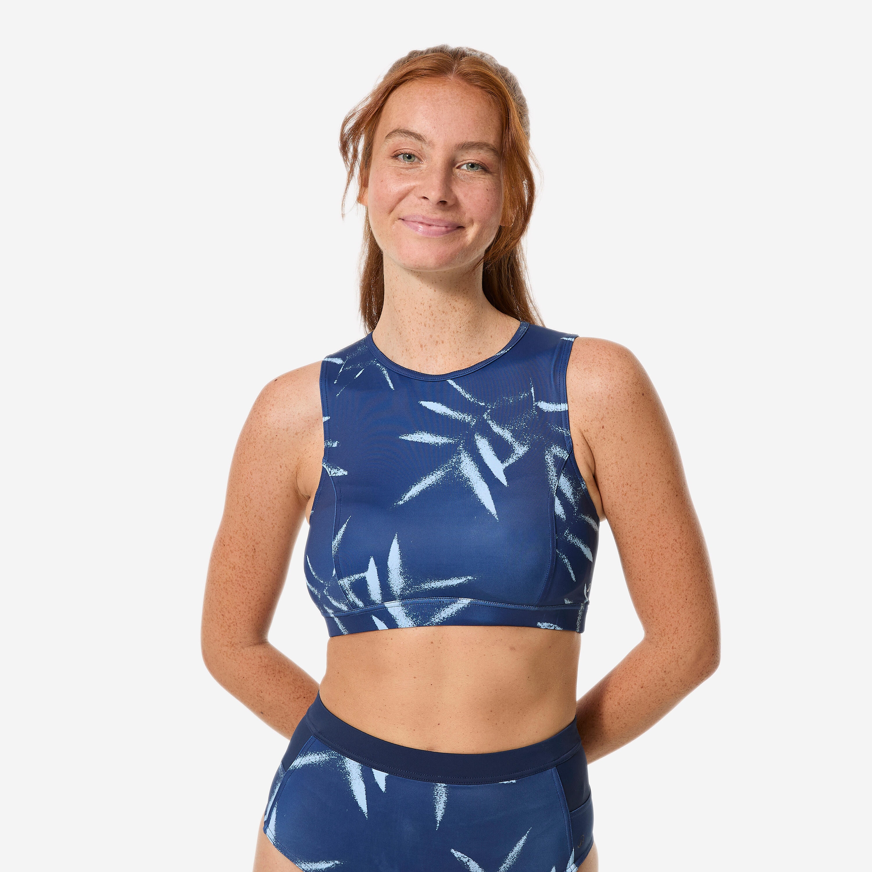 Haut de maillot de bain surf brassière back zip femme, Carla bleu marine - Image 1