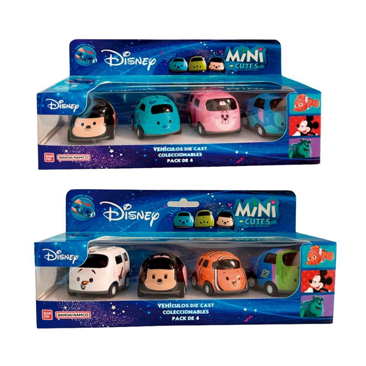 BANDAI - Pack 4 Vehículos de juguete Mini Cute Disney Bandai modelos surtidos. - Image 1