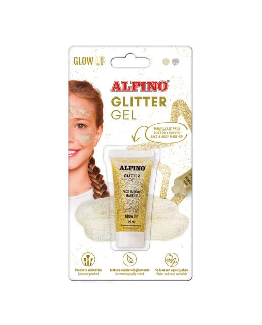Alpino - Blister maquillaje gel transparente con purpurina glitter Alpino oro.