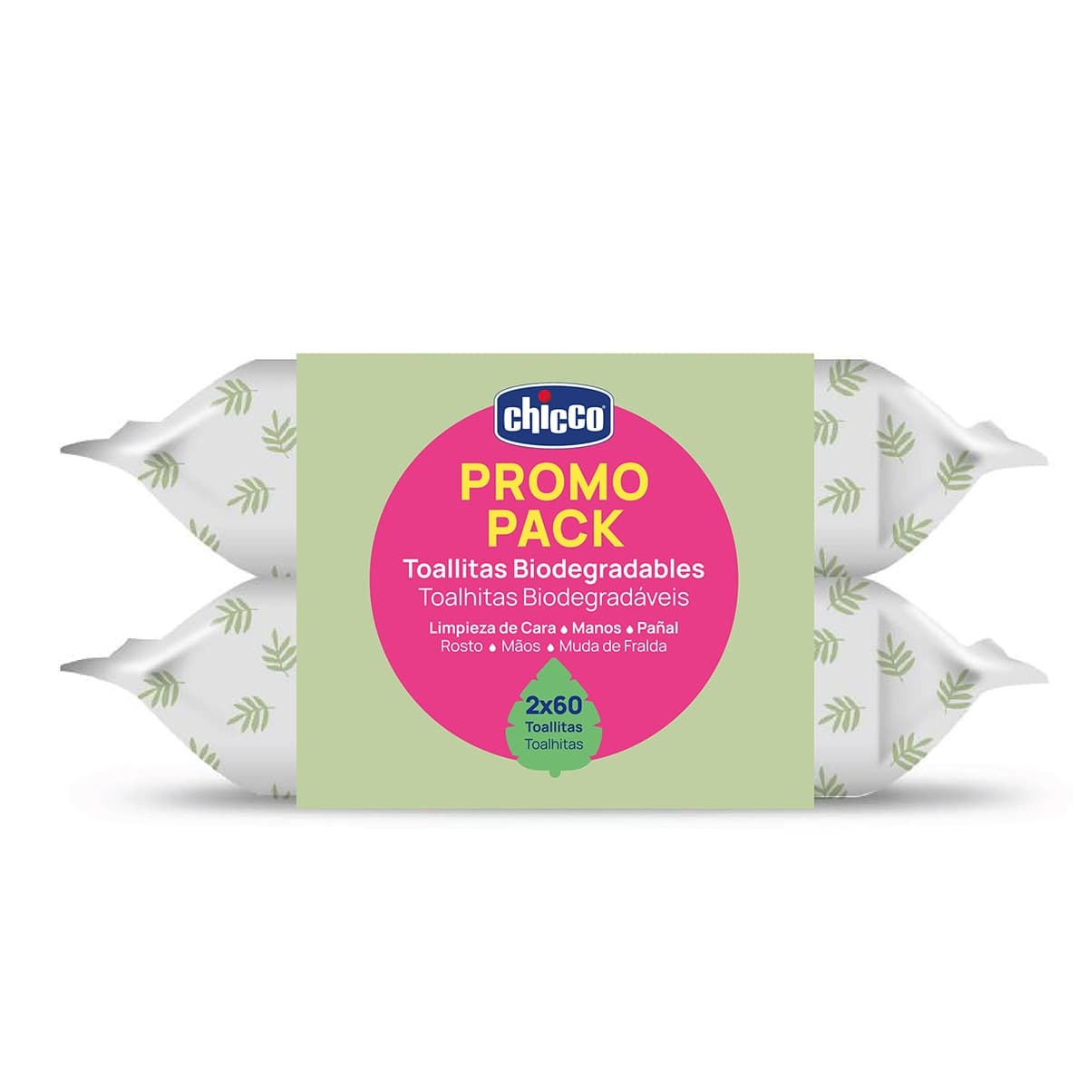 Chicco - Toallitas biodegradables Chicco con tapa para Bebé 2 packs de 60Uds.
