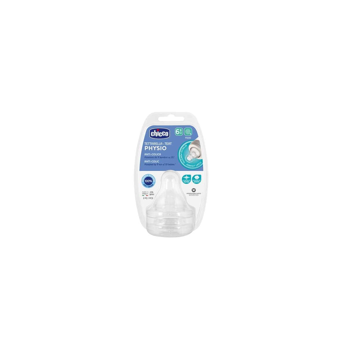 Chicco - Pack de 2 Tetinas Anticólicos Silicona Chicco Physio Flujo Rápido (+4 M.) transparente.