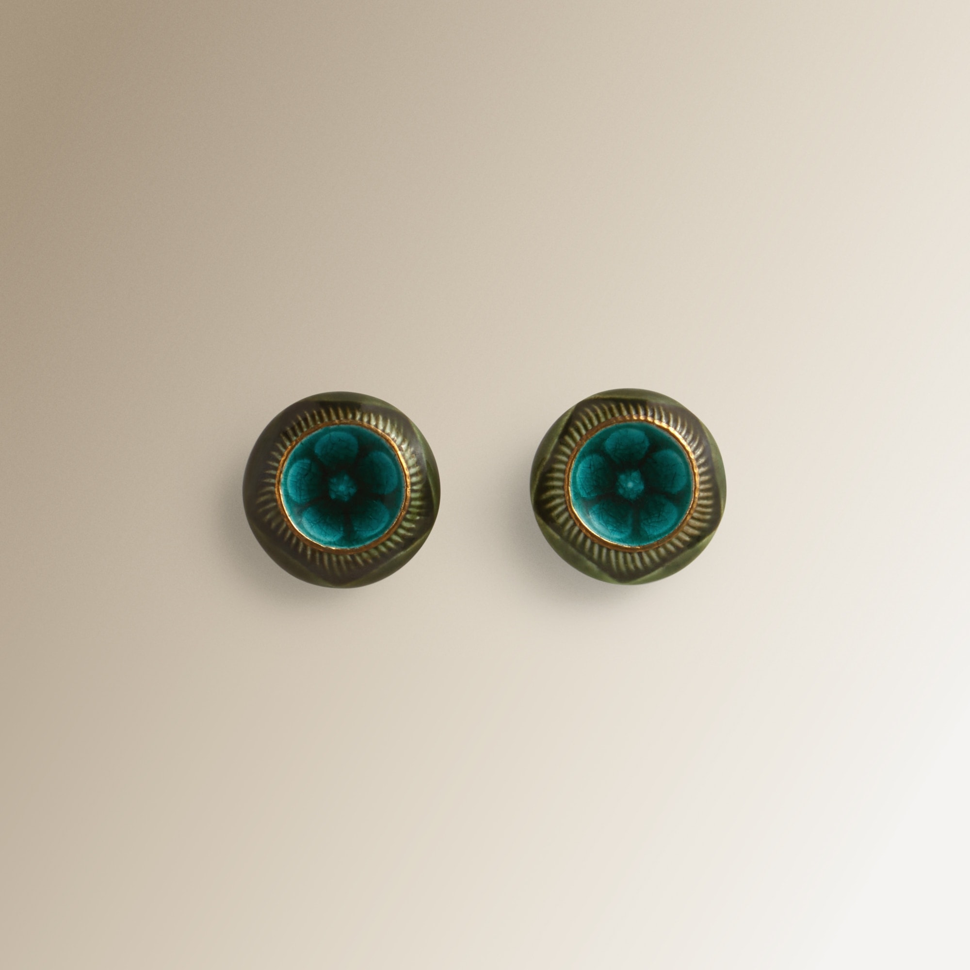 El Corte Inglés - Set de 2 tiradores glazed verde borde dorado Gress El Corte Inglés. - Image 1
