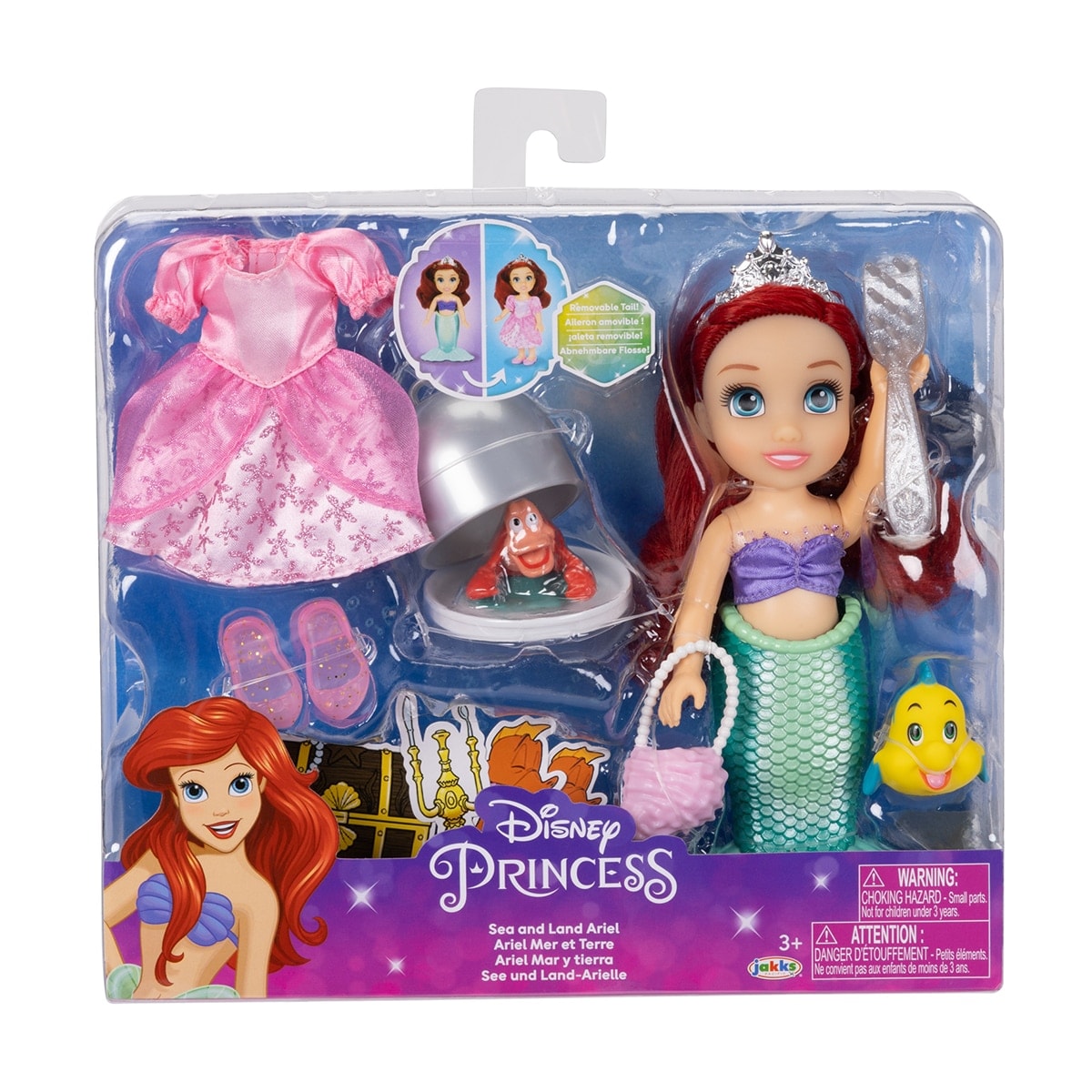 Disney - Muñeca Ariel de 15?cm con 2 conjuntos y accesorios para jugar, incluye a Flounder Princesas Disney. - Image 1