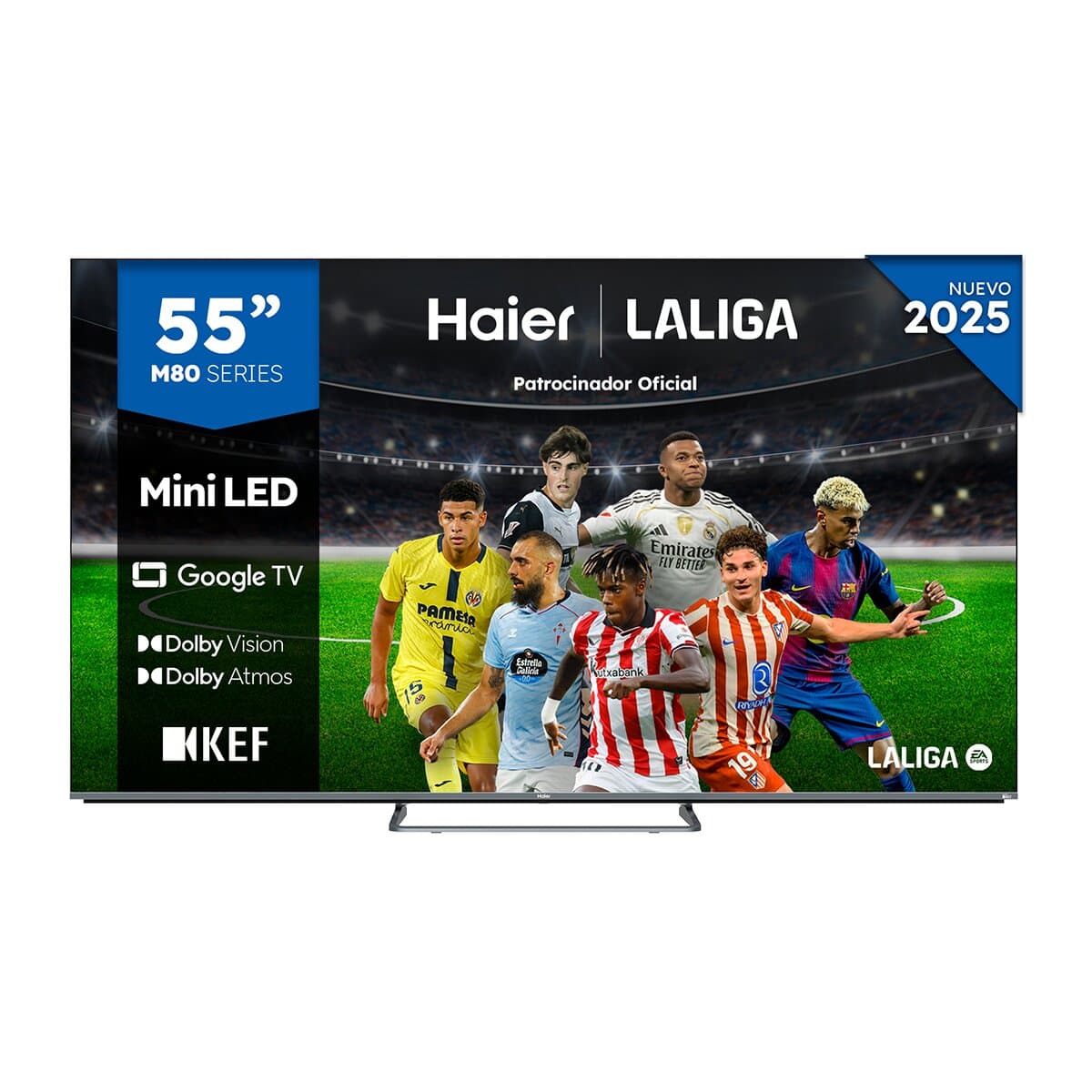 Haier - TV MiniLED 139 cm (55") Haier H55M80FUX UHD 4K, Peana Central, Smart Google TV, HDR10, Sonido KEF 2.1.