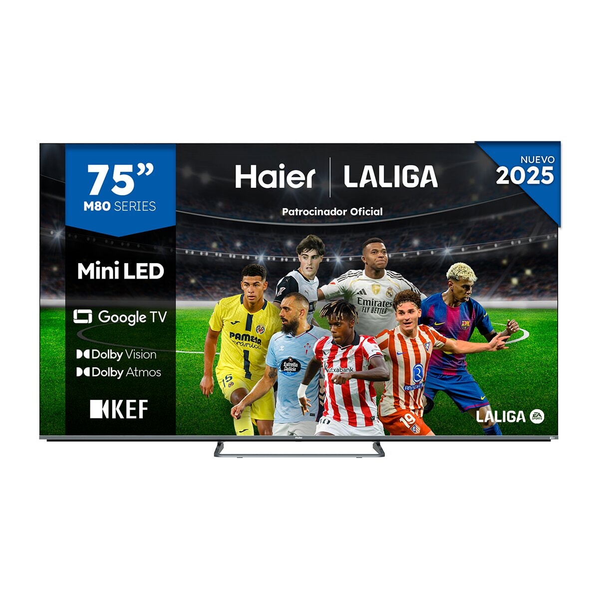 Haier - TV MiniLED 189 cm (75") Haier H75M80FUX UHD 4K, Peana Central, Smart Google TV, HDR10, Sonido KEF 2.1. - Image 1