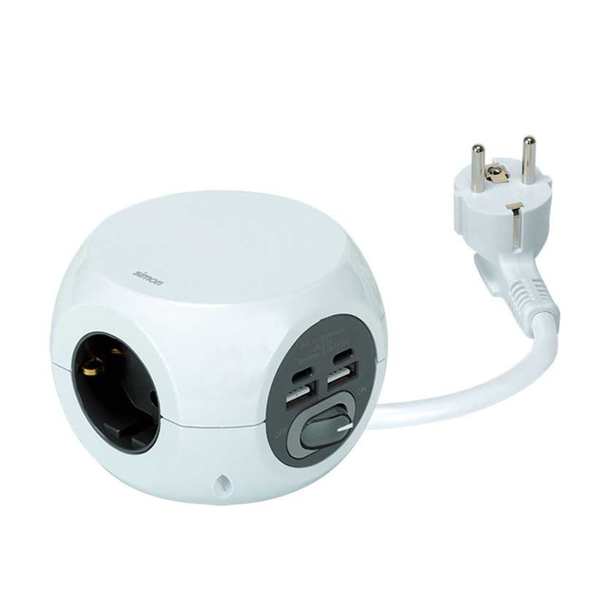 SIMON - Base Múltiple Combiball Simon con 3 Tomas + 2 USB A + 2 USB C 1,4m Simon. - Image 1