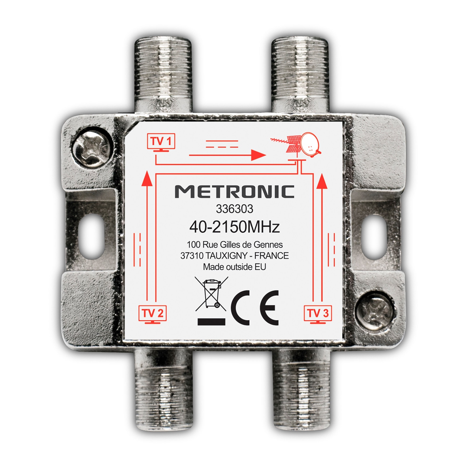 Metronic - Repartidor TV-SAT 3 Salidas con Toma F Blindada Metálica. - Image 1