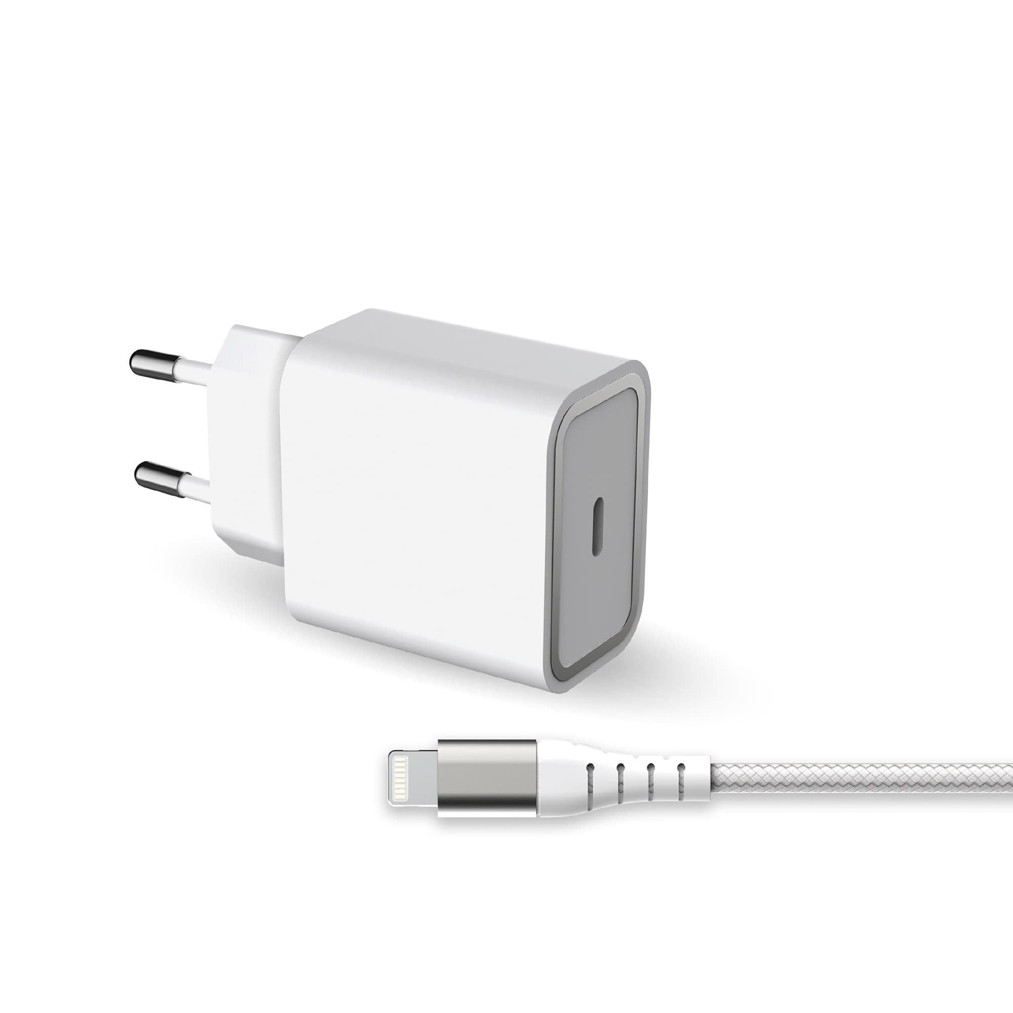 FORCE POWER - Cargador a Pared 20W Power Delivery + Cable Reforzado USB-C-Lightning.