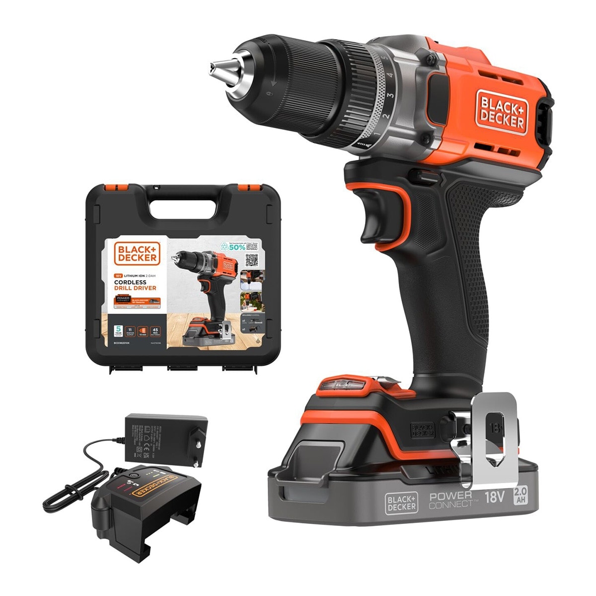 BLACK+DECKER - Taladro Atornillador 18V con 1 Batería 2Ah + Cargador y Maletín. - Image 1