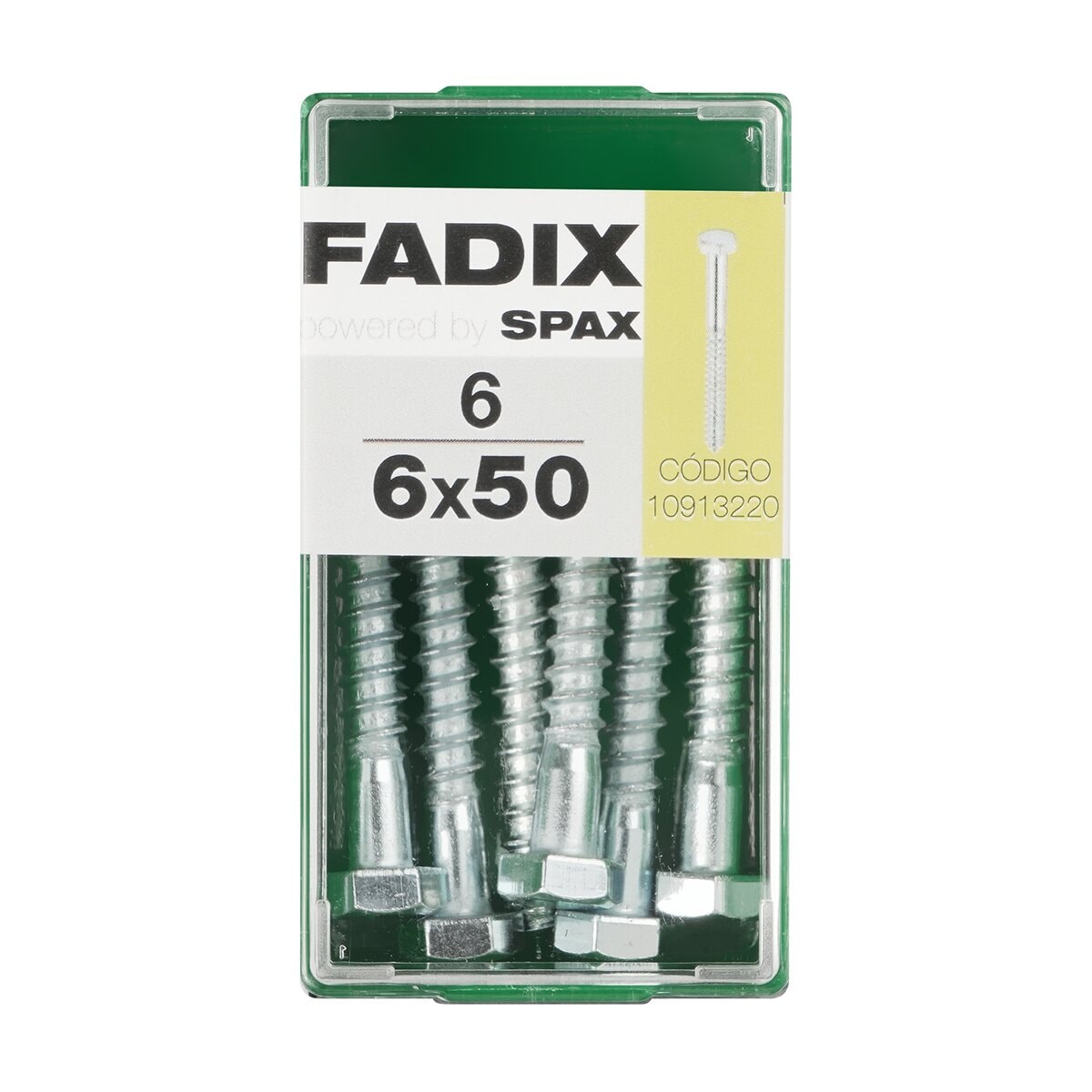 FADIX - Tornillo DIN 571 Cabeza Hexagonal y Rosca para Madera y Aglomerado Ø6 x 50 mm - Caja 6 Uds. - Image 1