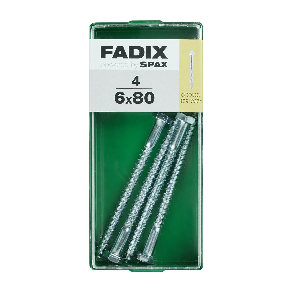 FADIX - Tornillo DIN 571 Cabeza Hexagonal y Rosca para Madera y Aglomerado Ø6 x 80 mm - Caja 4 Uds. - Image 1