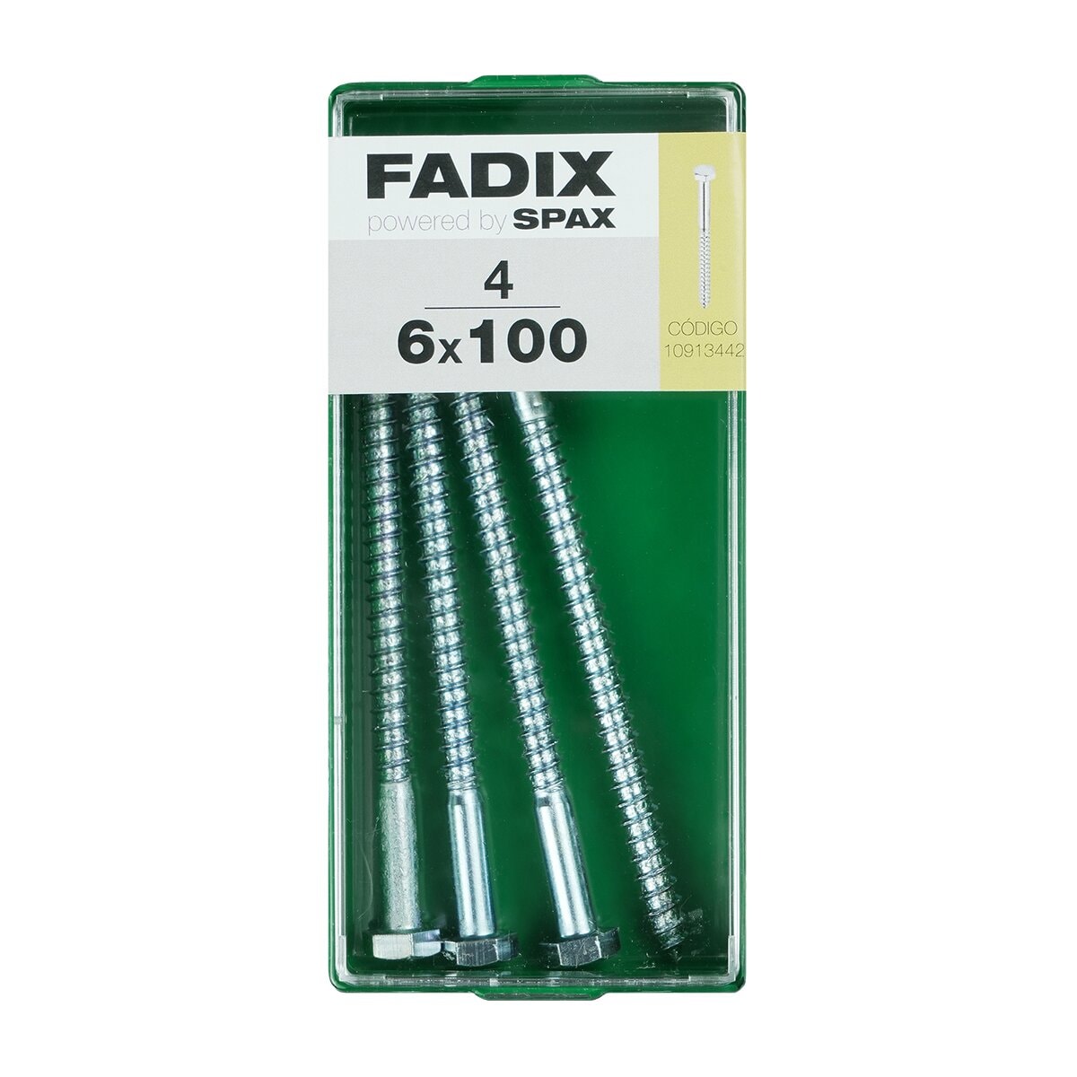 FADIX - Tornillo DIN 571 Cabeza Hexagonal y Rosca para Madera y Aglomerado Ø6 x 100 mm - Caja 4 Uds. - Image 1