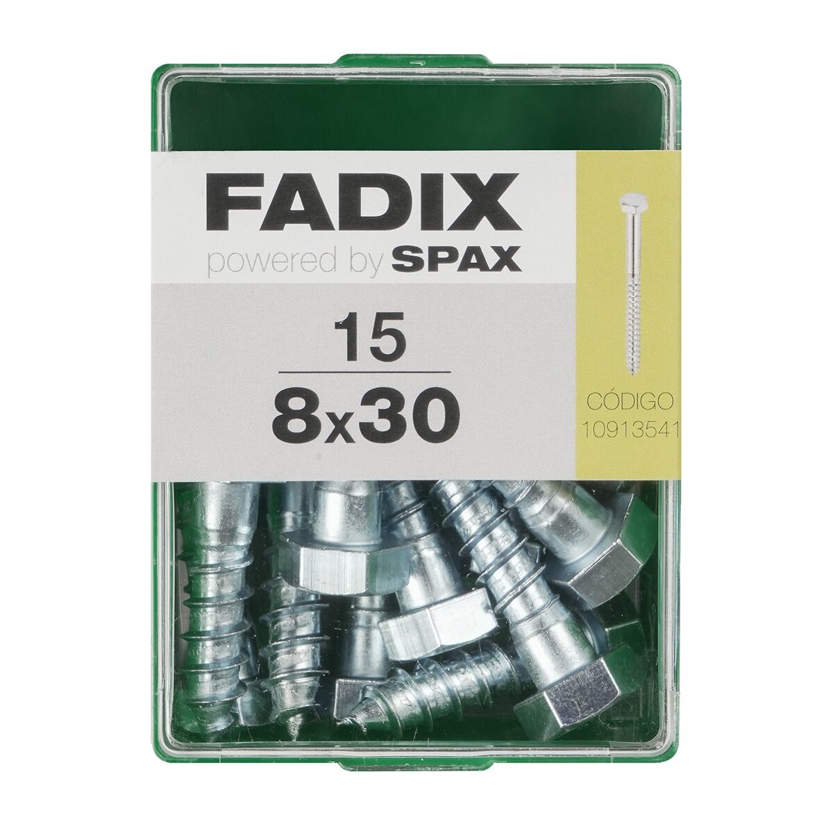FADIX - Tornillo DIN 571 Cabeza Hexagonal y Rosca para Madera y Aglomerado Ø8 x 30 mm - Caja 15 Uds. - Image 1