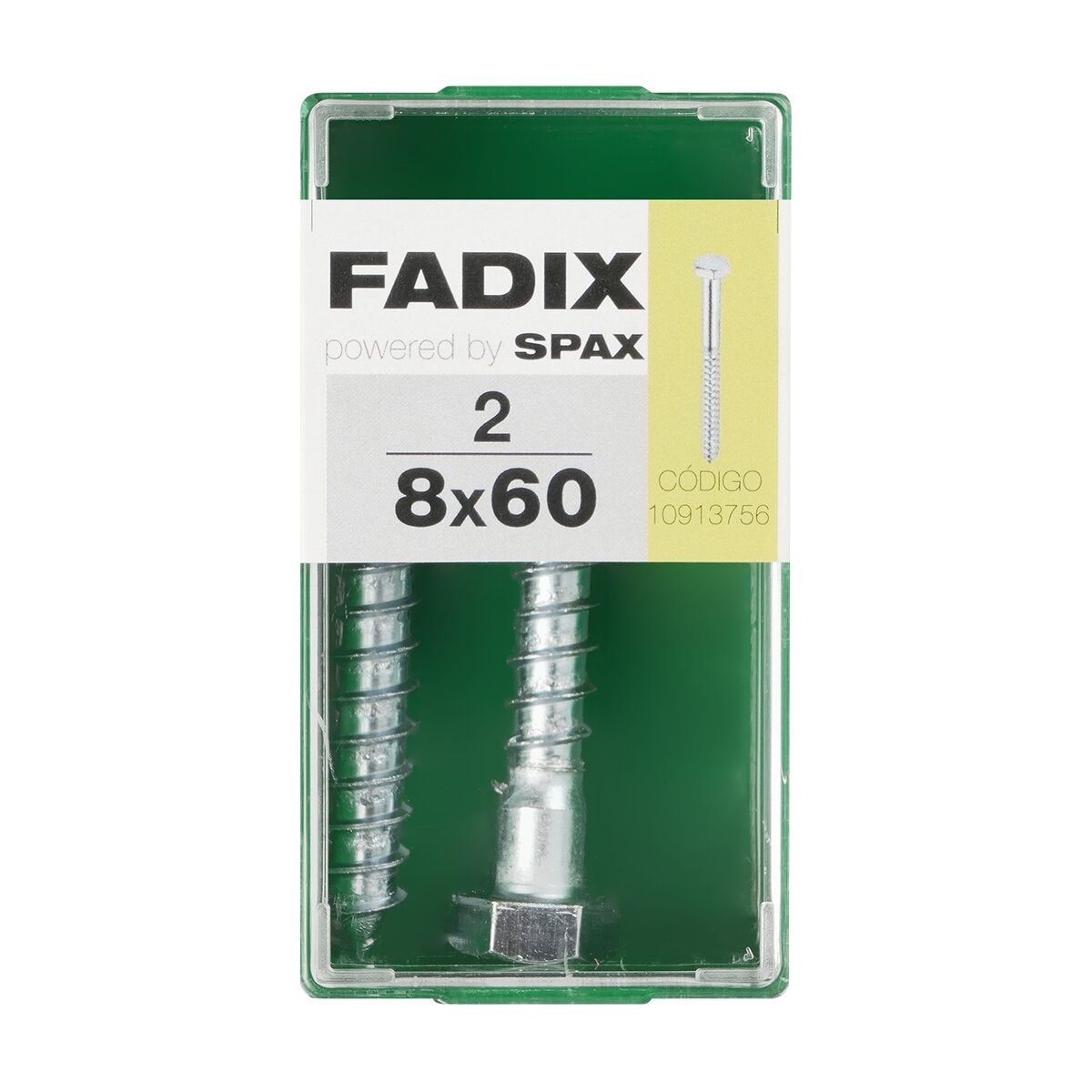 FADIX - Tornillo DIN 571 Cabeza Hexagonal y Rosca para Madera y Aglomerado Ø8 x 60 mm - Caja 2 Uds. - Image 1