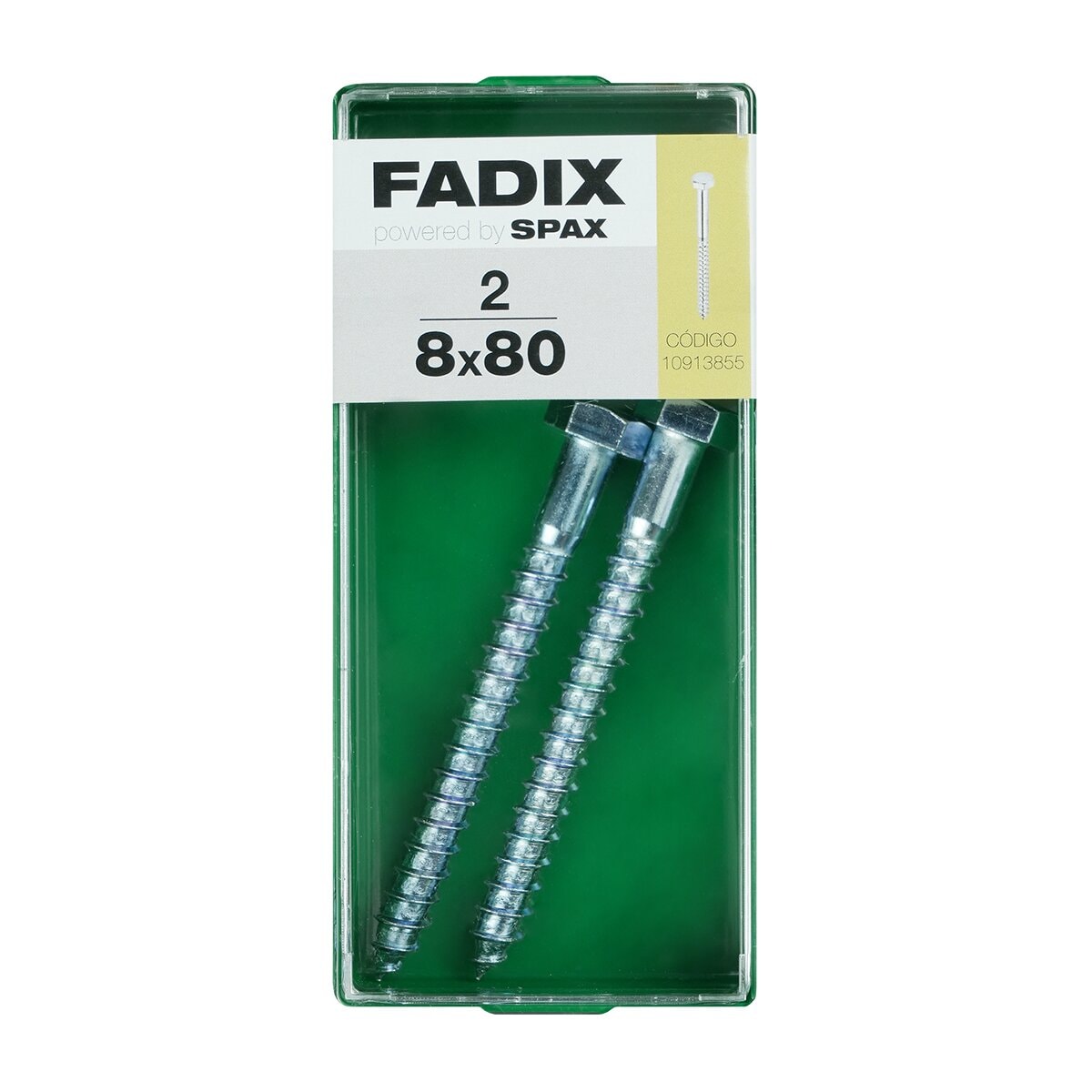 FADIX - Tornillo DIN 571 Cabeza Hexagonal y Rosca para Madera y Aglomerado Ø8 x 80 mm - Caja 2 Uds. - Image 1