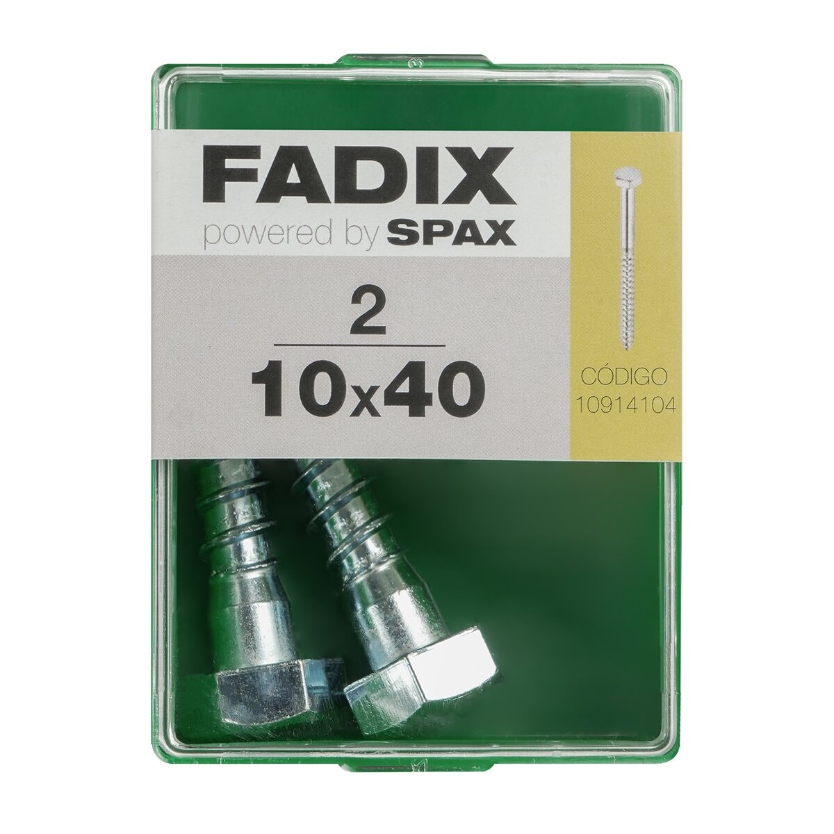 FADIX - Tornillo DIN 571 Cabeza Hexagonal y Rosca para Madera y Aglomerado Ø10 x 40 mm - Caja 2 Uds. - Image 1
