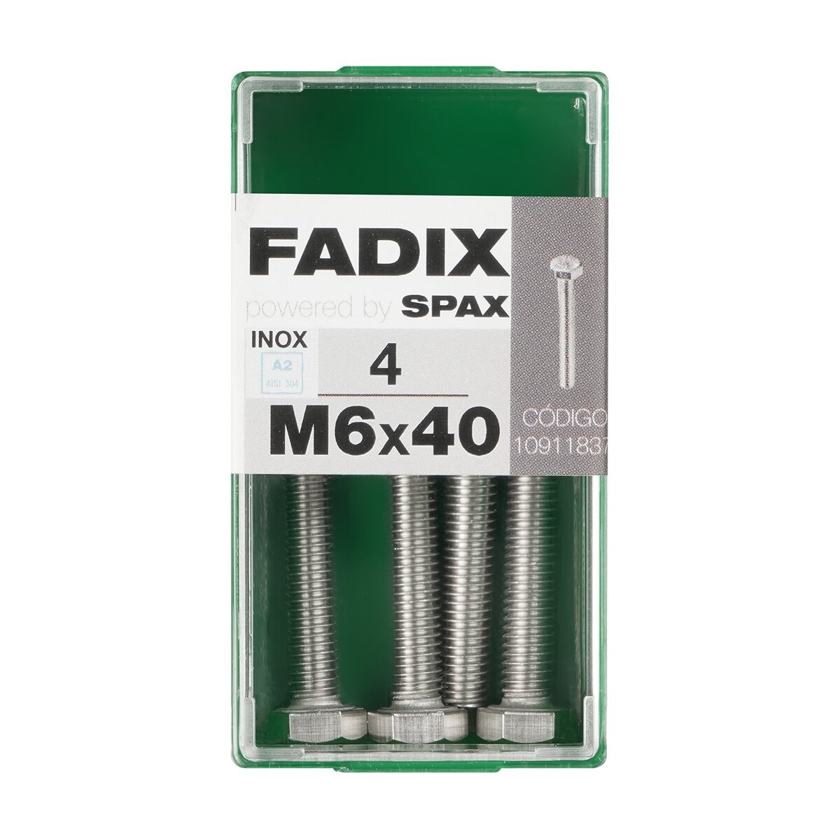 FADIX - Tornillo Inoxidable Métrica Cabeza Hexagonal M6 x 40 mm - Caja 4 Uds. - Image 1