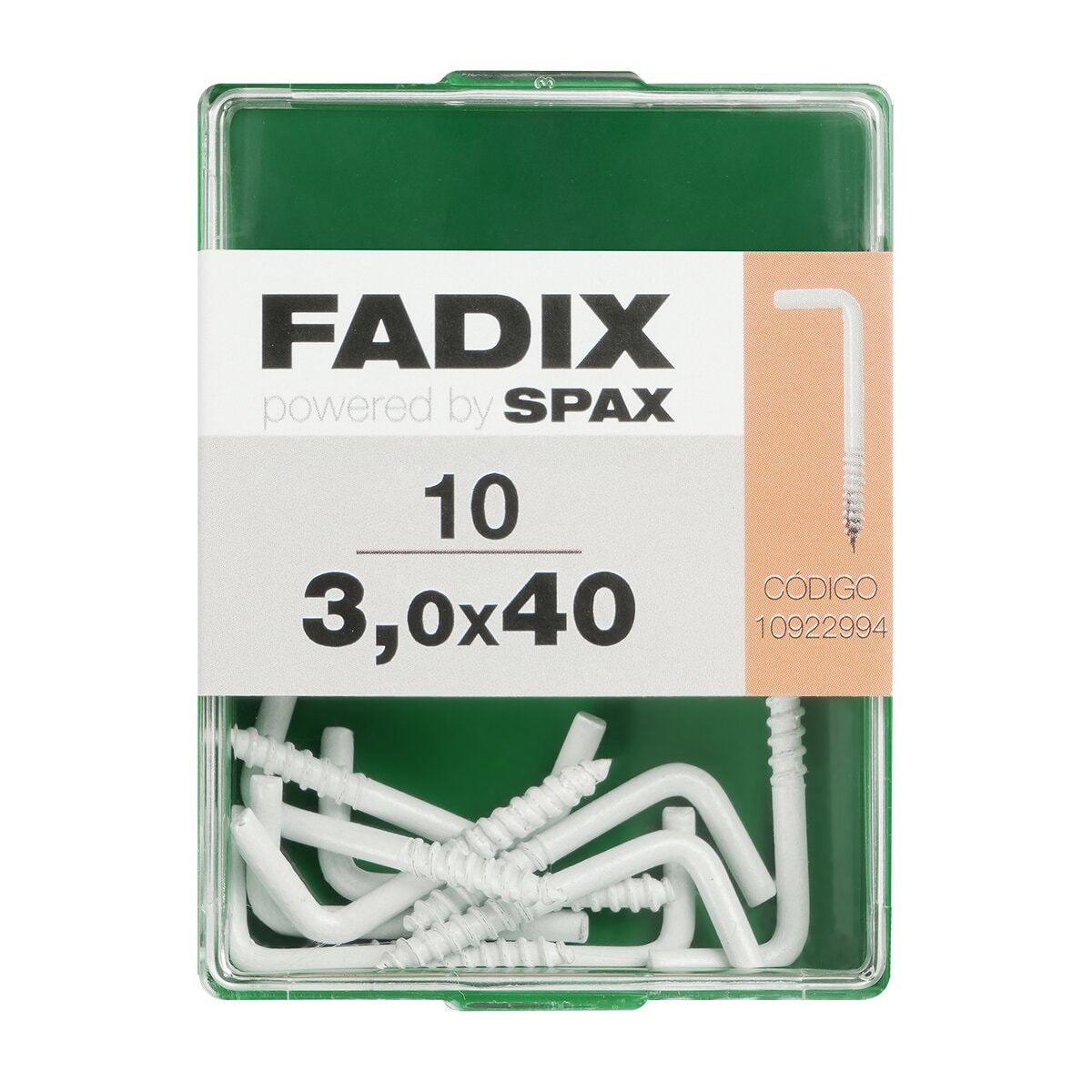 FADIX - Alcayata Roscada Blanca Ø3 x 40 mm - Caja 10 Uds. - Image 1