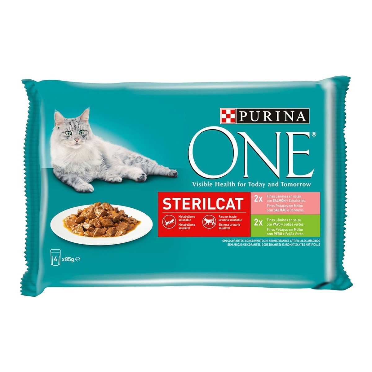Purina One - Comida húmeda para gatos adultos Purina One Esterilizados salmón 4 x 85 g. - Image 1
