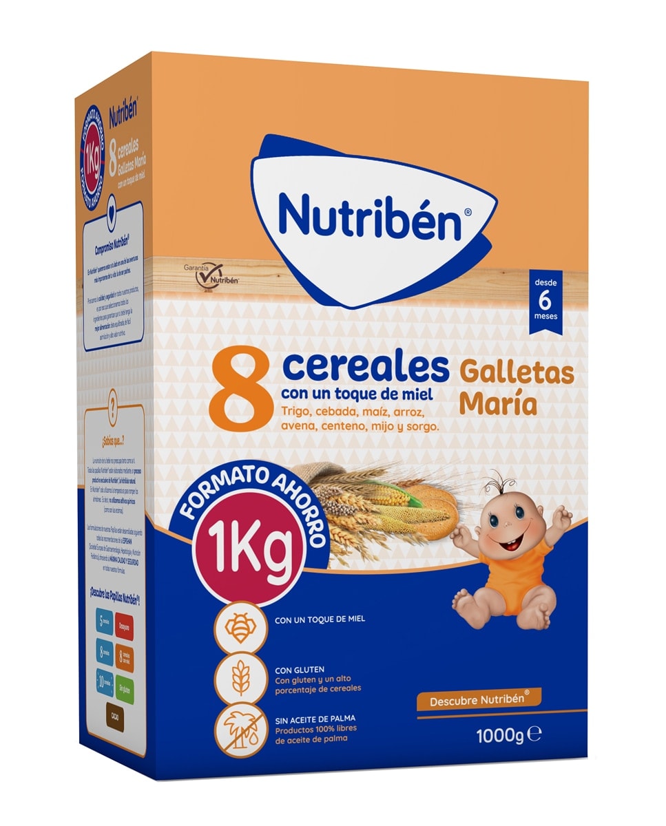 Nutribén® - Papilla 8 Cereales Miel Galletas Maria 1000 g Nutribén. - Image 1
