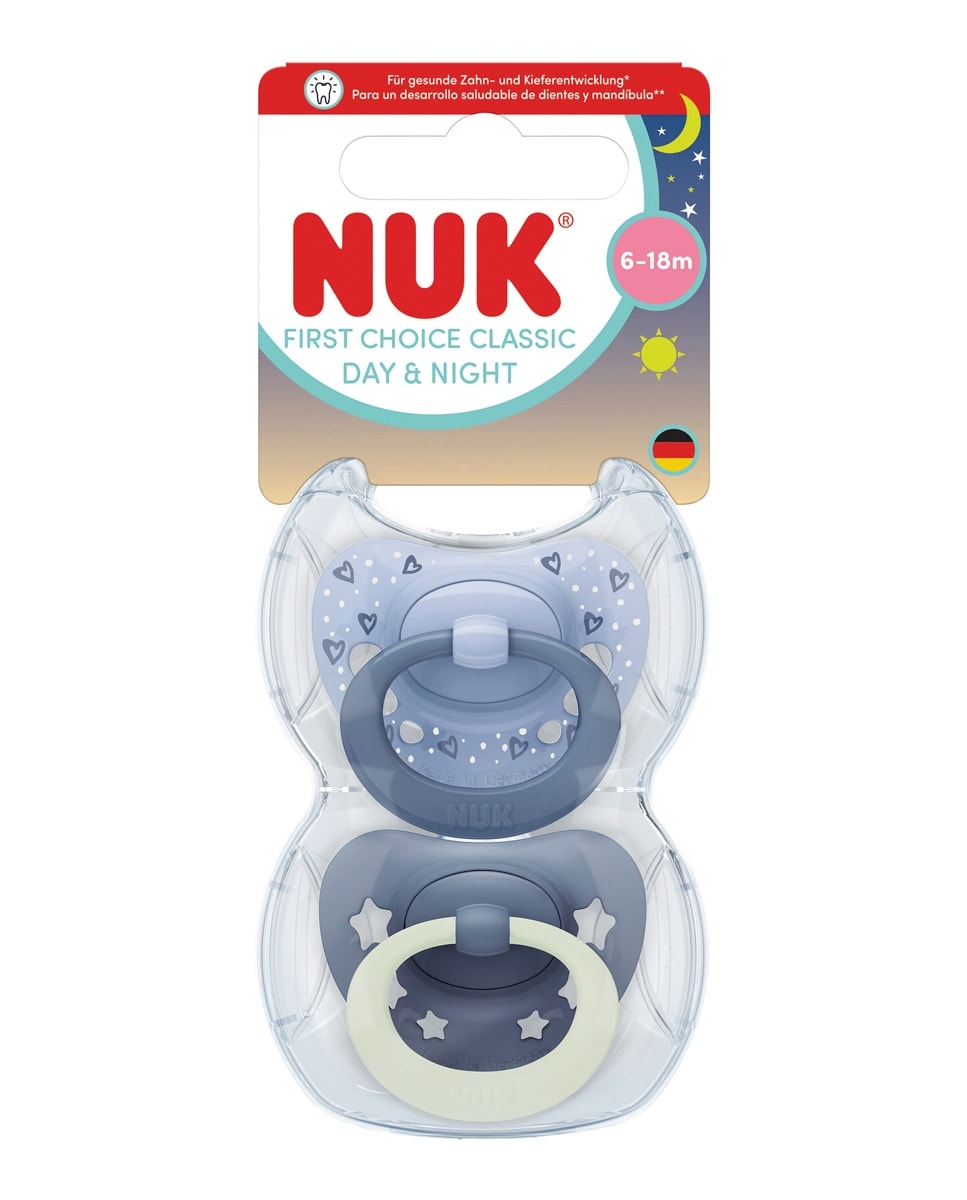 Nuk - Chupete First Choice Classic Day & Night Silic. T1 0-6M (2 Uds) - Surtido Nuk. - Image 1