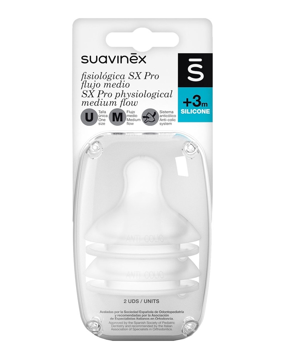 Suavinex - Tetina fisiológica SX Pro de silicona Flujo medio +3 meses Sistema anticólico Suavinex. - Image 1