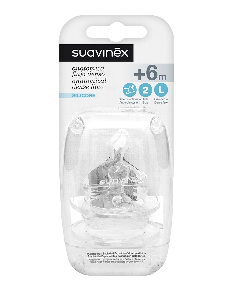Suavinex - Tetina Anatómica Silicona Boca ancha talla 2 M Flujo Denso +6 Meses Sistema Anticólico Suavinex. - Image 1