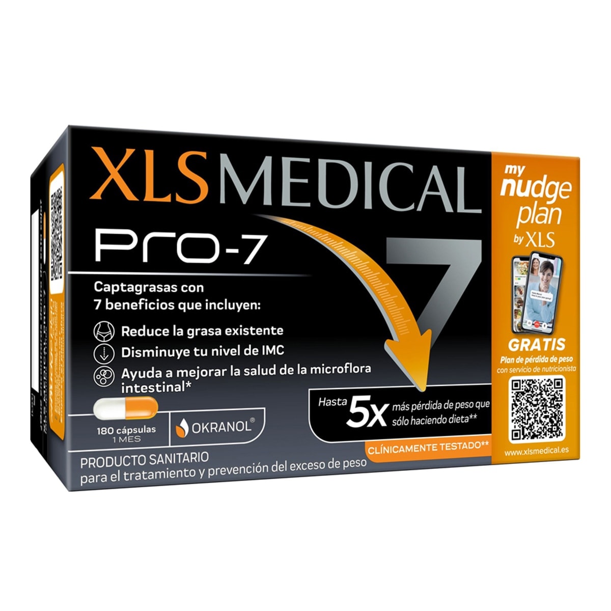 XLs Medical - 180 Cápsulas Captagrasas Pro 7 Nudge XLS Medical. - Image 1