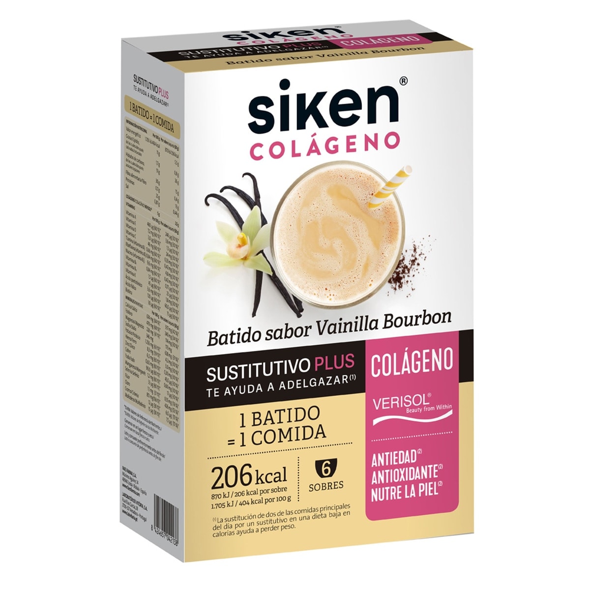 Siken® - 6 Sobres Sustitutivo Colágeno Batido Vainilla Siken. - Image 1