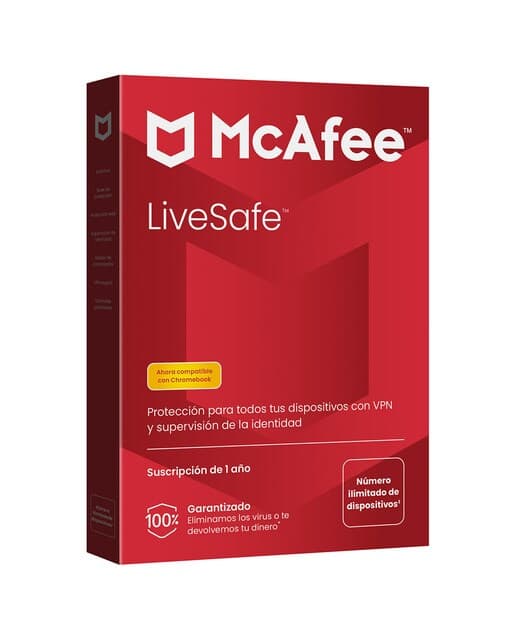 McAfee - McAfee LiveSafe, Antivirus y seguridad en Internet, dispositivos ilimitados (Windows-Mac-Android-iOS), Suscripción de 1 año.