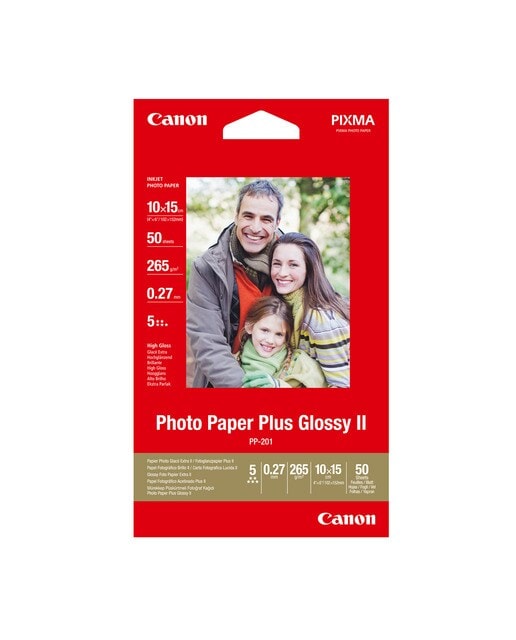 Canon - Papel fotográfico Canon Brillo II Plus PP 201, 10x15cm, 265 g-m2, 50 hojas. - Image 1