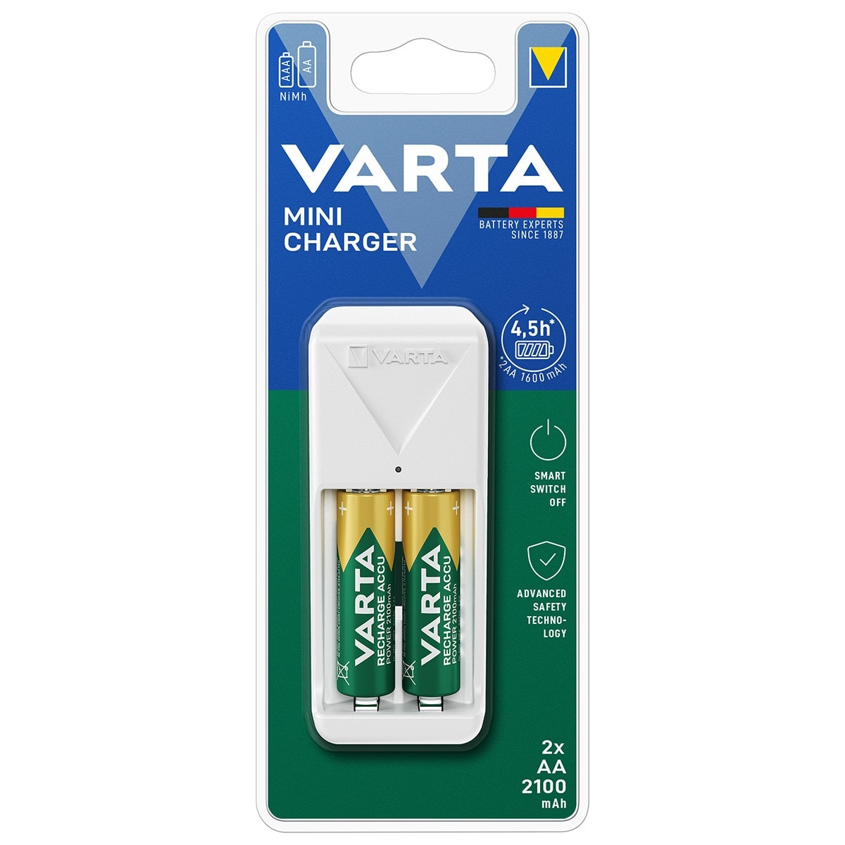 Varta - Cargador de pilas recargable Varta Mini Charger AA - AAA (incluye 2 bat. AA 2100mAh). - Image 1