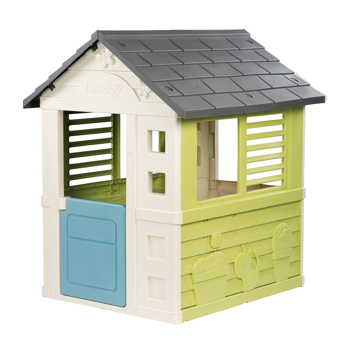Smoby - Casa Jolie. Casita Jolie con 1 puerta baja y 2 ventanas. Sus paredes tienen grabadas animales en relieve (gato, mariposas?). Smoby Life. - Image 1
