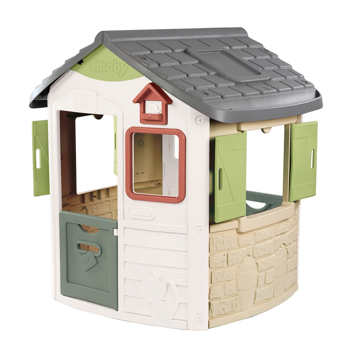 Smoby - Casa Jura Lodge. La casa Jura Lodge está equipada con 2 puertas bajas, 2 ventanas con contraventanas y un comedero para pájaros. Smoby Life. - Image 1