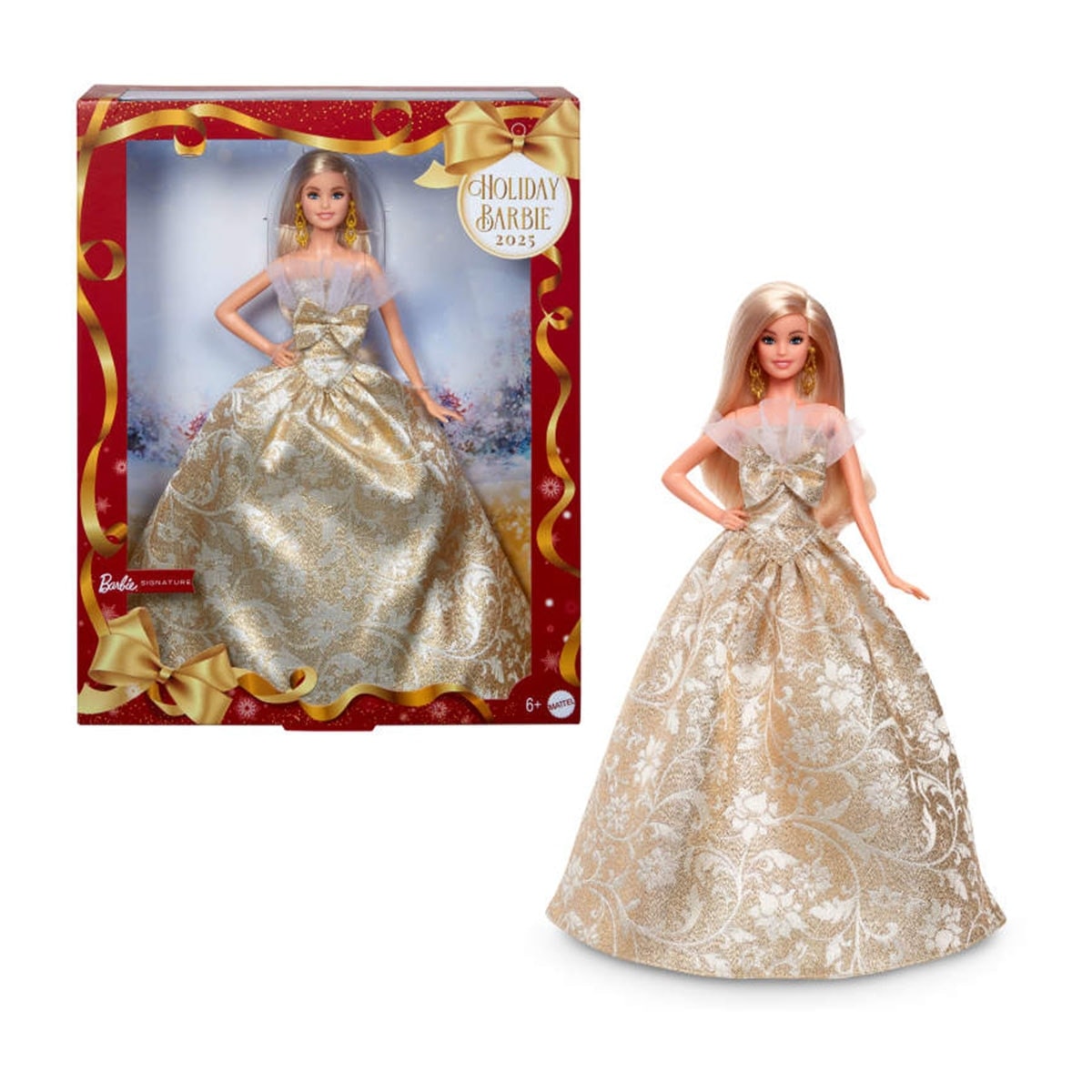 Barbie - Barbie Signature Barbie Felices fiestas 2025 pelo rubio con vestido dorado y plateado Mattel. - Image 1