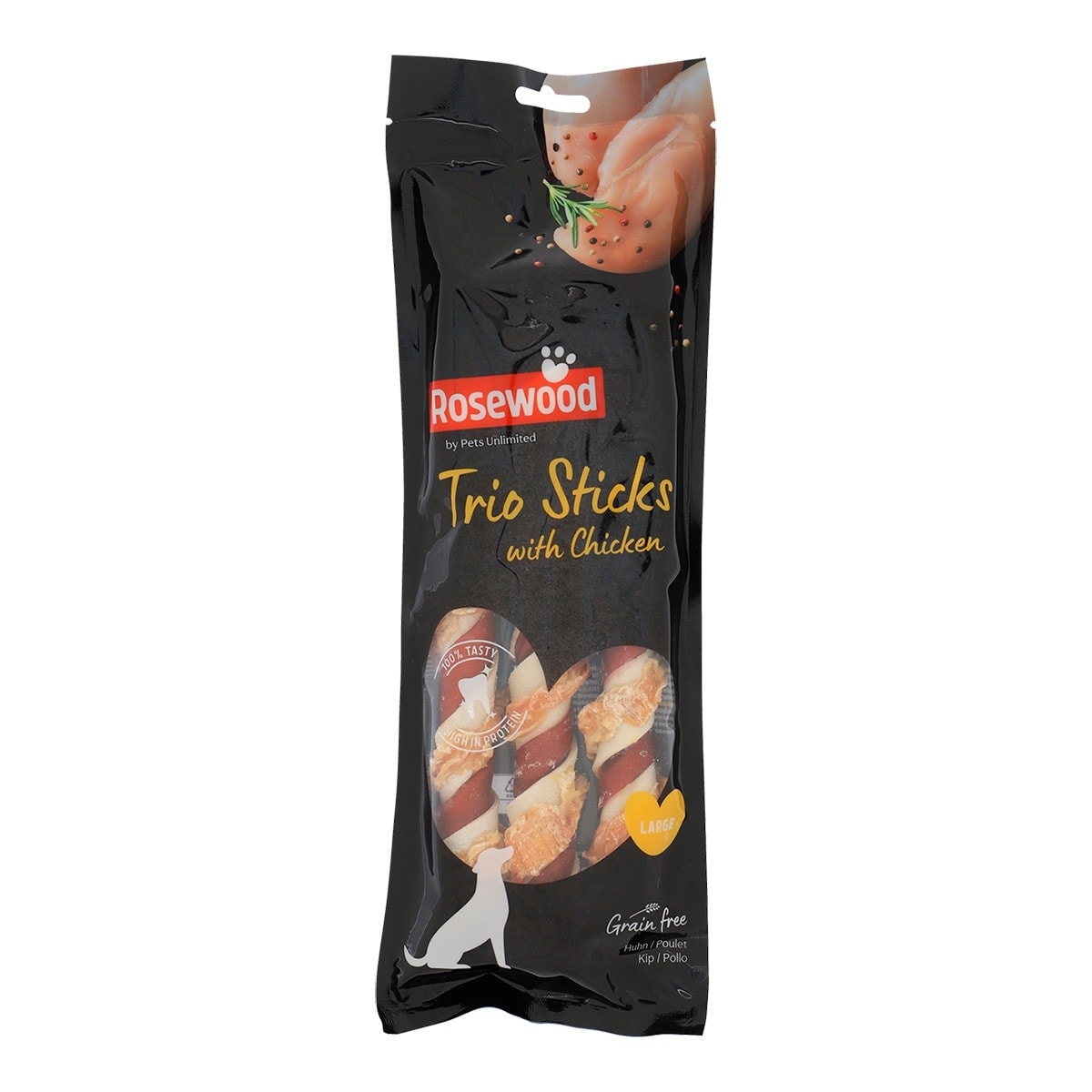 Rosewood - Snack para perros adultos medianos y grandes Rosewood sticks masticables tricolor pollo 3 sticks x 80 g. - Image 1